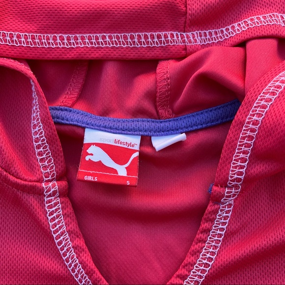Puma Girls Red/Coral Small Dry Fit Logo Hoodie Short Sleeve - Picture 3 of 15